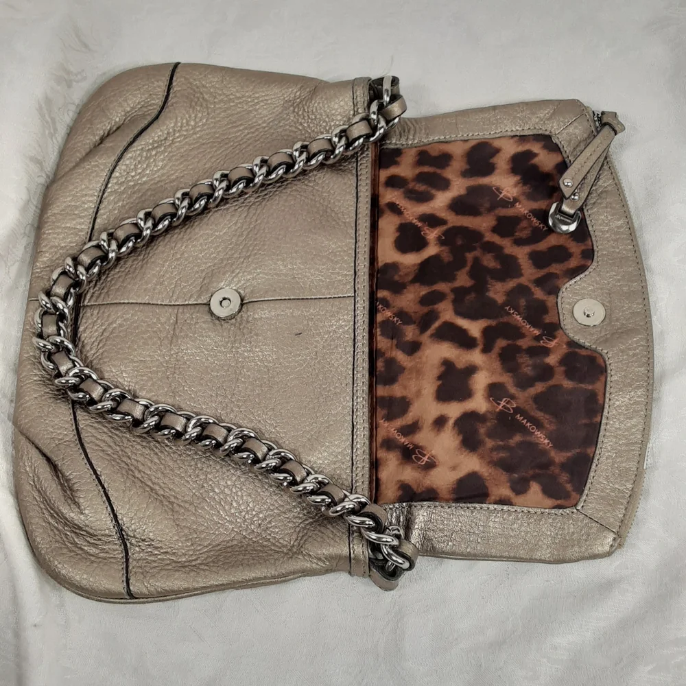 B. Makowsky Gold Metallic Leather Hobo Shoulder Bag.